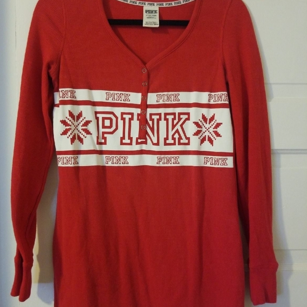 Victoria's Secret PINK Red Henley Sweatshirt